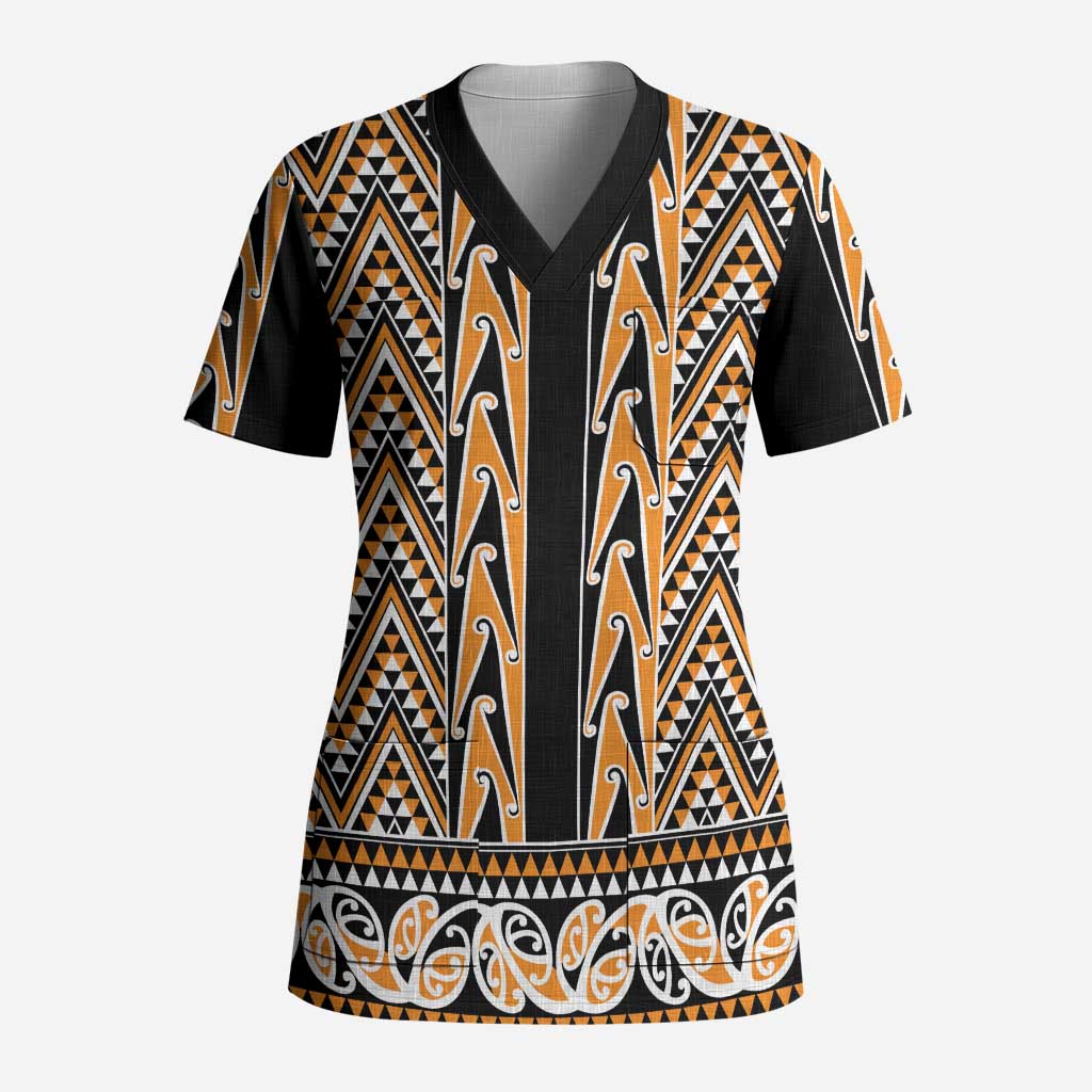 New Zealand Maori Niho Taniwha Scrub Top Karaka Mangopare and Puhoro Pattern - Polynesian Pride