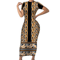 New Zealand Maori Niho Taniwha Short Sleeve Bodycon Dress Karaka Mangopare and Puhoro Pattern
