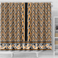 New Zealand Maori Niho Taniwha Shower Curtain Karaka Mangopare and Puhoro Pattern