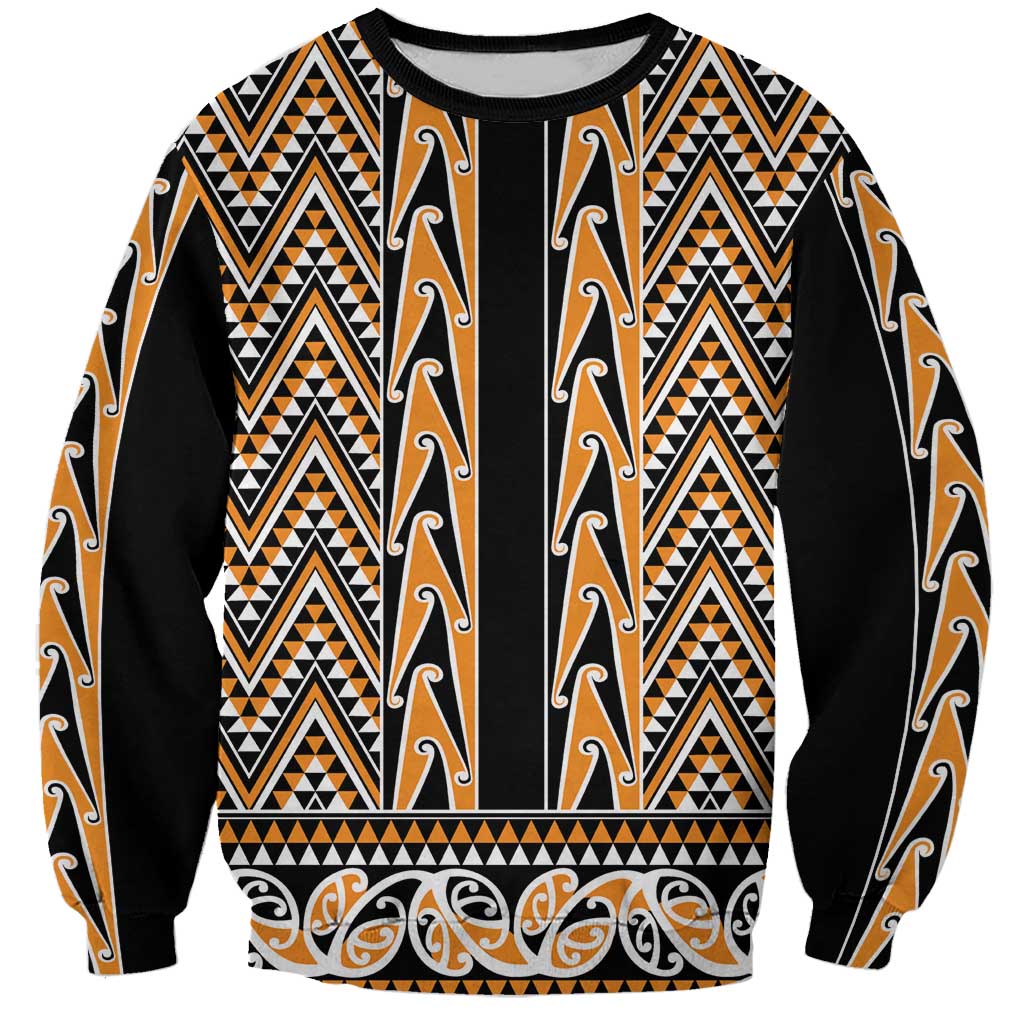 New Zealand Maori Niho Taniwha Sweatshirt Karaka Mangopare and Puhoro Pattern