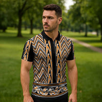 New Zealand Maori Niho Taniwha Zipper Polo Shirt Karaka Mangopare and Puhoro Pattern - Polynesian Pride