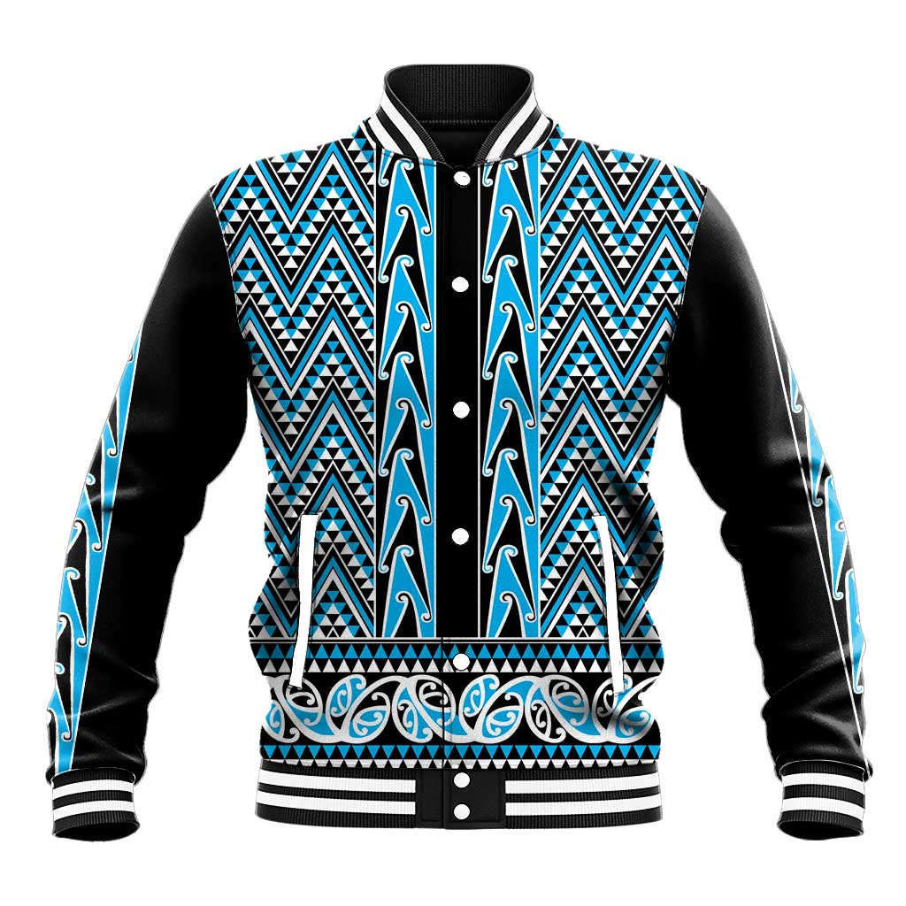 New Zealand Maori Niho Taniwha Baseball Jacket Kikorangi Mangopare and Puhoro Pattern