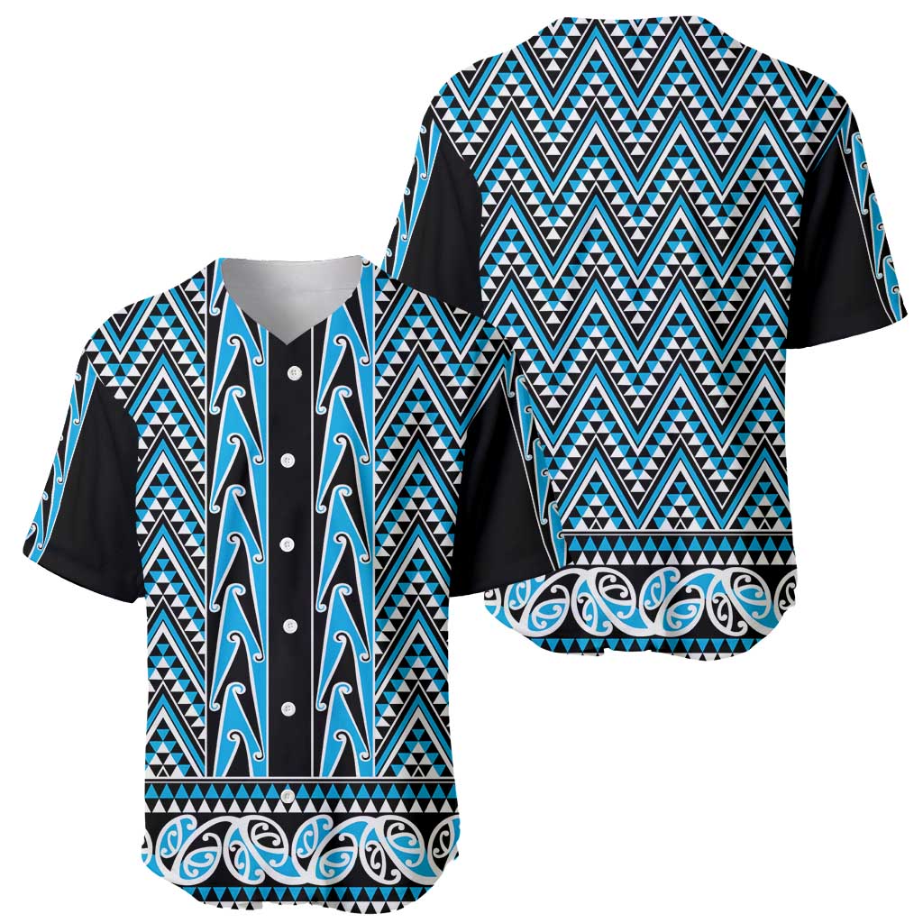New Zealand Maori Niho Taniwha Baseball Jersey Kikorangi Mangopare and Puhoro Pattern