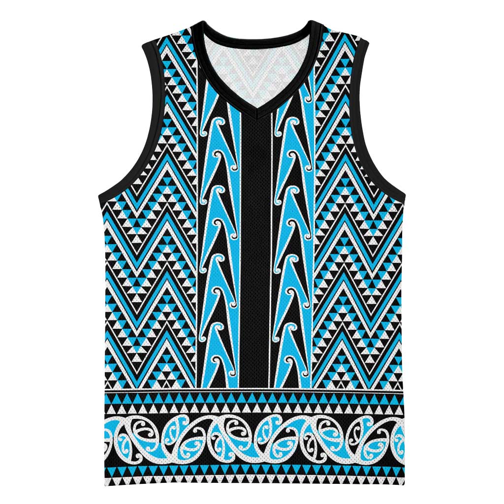 New Zealand Maori Niho Taniwha Basketball Jersey Kikorangi Mangopare and Puhoro Pattern - Polynesian Pride