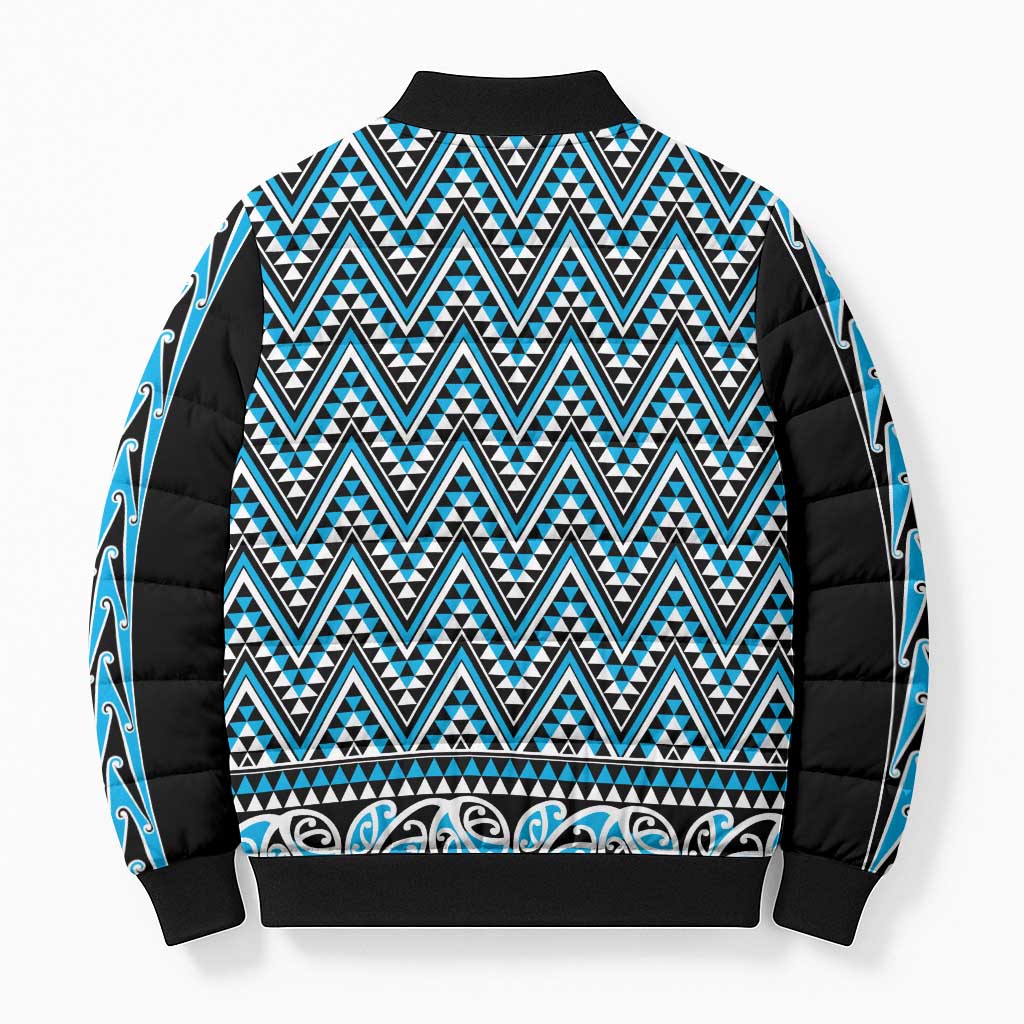 New Zealand Maori Niho Taniwha Bomber Puffer Jacket Kikorangi Mangopare and Puhoro Pattern - Polynesian Pride
