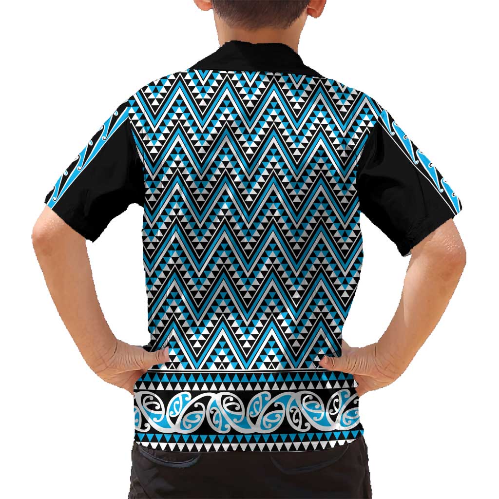 New Zealand Maori Niho Taniwha Family Matching Long Sleeve Bodycon Dress and Hawaiian Shirt Kikorangi Mangopare and Puhoro Pattern