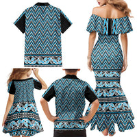 New Zealand Maori Niho Taniwha Family Matching Mermaid Dress and Hawaiian Shirt Kikorangi Mangopare and Puhoro Pattern