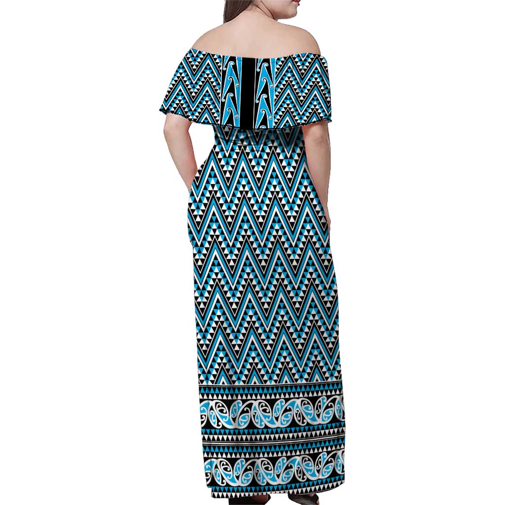 New Zealand Maori Niho Taniwha Family Matching Off Shoulder Maxi Dress and Hawaiian Shirt Kikorangi Mangopare and Puhoro Pattern