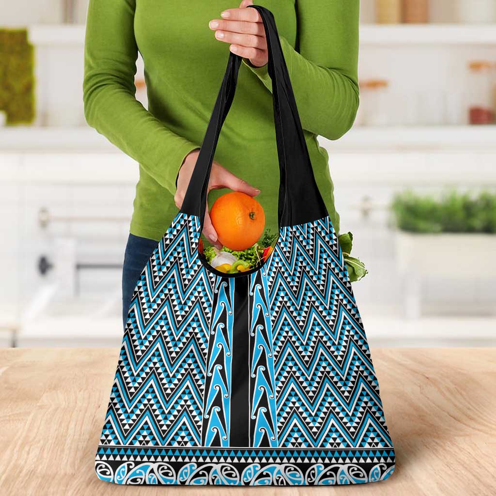 New Zealand Maori Niho Taniwha Grocery Bag Kikorangi Mangopare and Puhoro Pattern