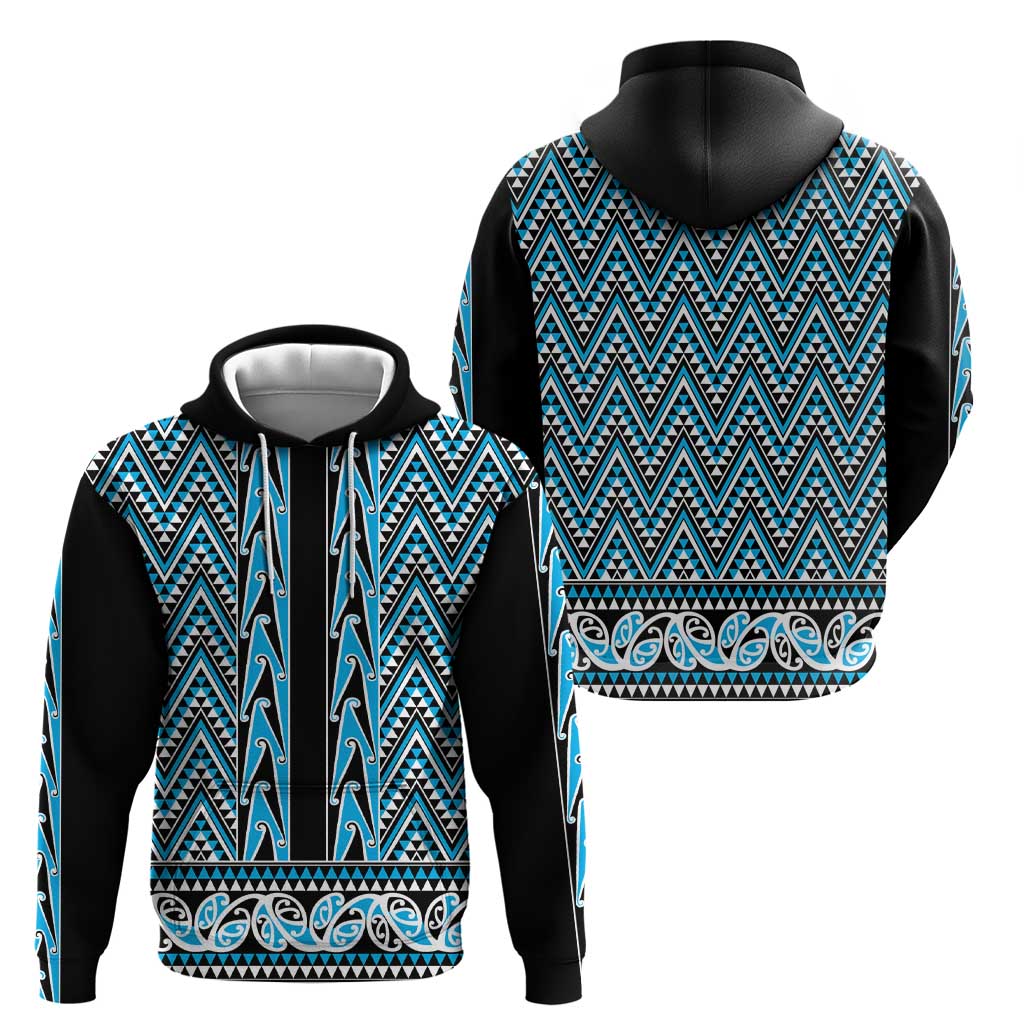 New Zealand Maori Niho Taniwha Hoodie Kikorangi Mangopare and Puhoro Pattern