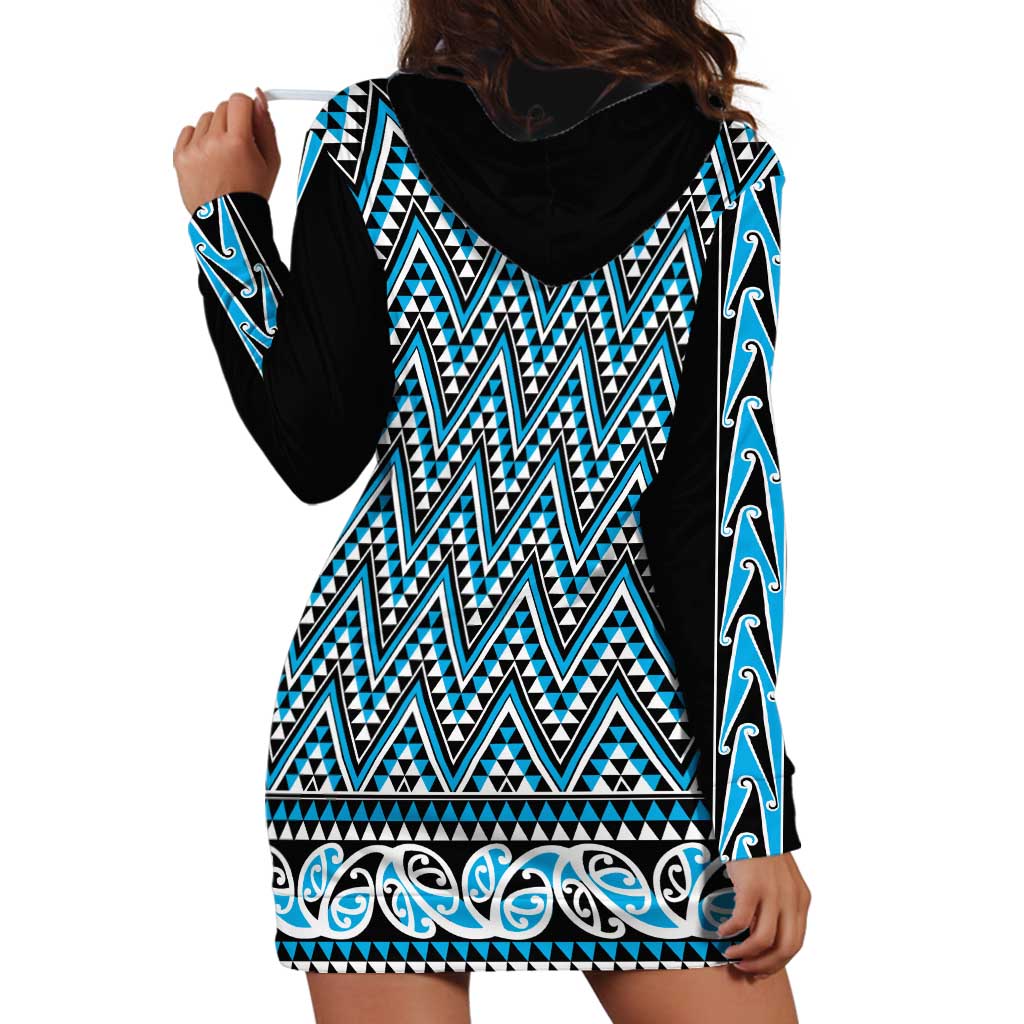 New Zealand Maori Niho Taniwha Hoodie Dress Kikorangi Mangopare and Puhoro Pattern