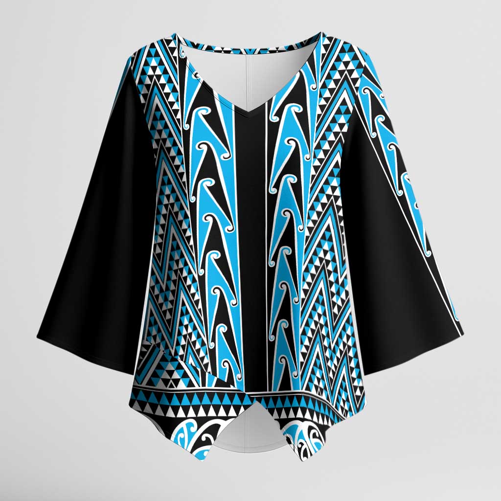 New Zealand Maori Niho Taniwha Kimono Sleeve Blouse Kikorangi Mangopare and Puhoro Pattern - Polynesian Pride