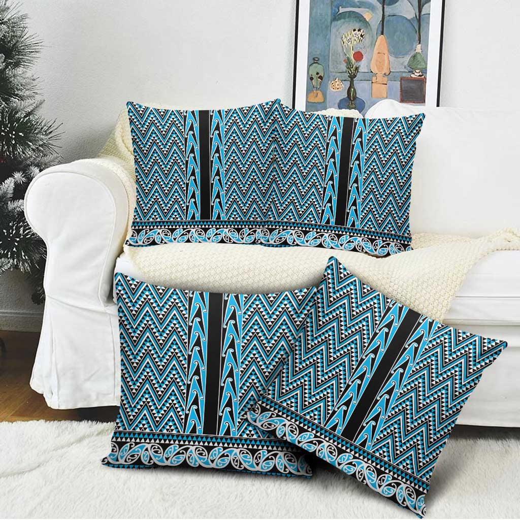 New Zealand Maori Niho Taniwha Pillow Cover Kikorangi Mangopare and Puhoro Pattern - Polynesian Pride