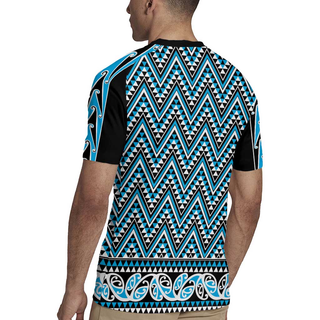 New Zealand Maori Niho Taniwha Rugby Jersey Kikorangi Mangopare and Puhoro Pattern