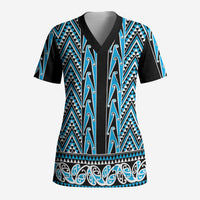 New Zealand Maori Niho Taniwha Scrub Top Kikorangi Mangopare and Puhoro Pattern - Polynesian Pride