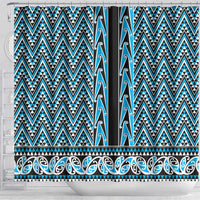 New Zealand Maori Niho Taniwha Shower Curtain Kikorangi Mangopare and Puhoro Pattern