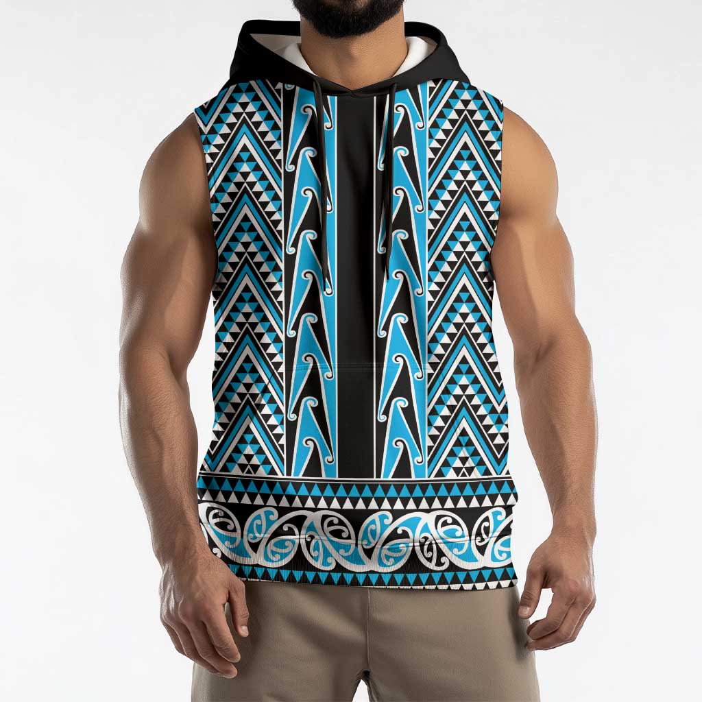 New Zealand Maori Niho Taniwha Sleeveless Hoodie Kikorangi Mangopare and Puhoro Pattern - Polynesian Pride