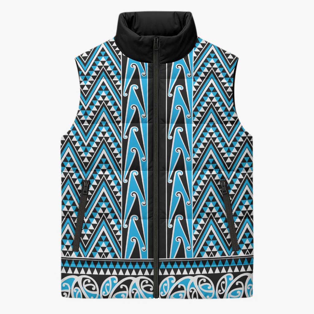 New Zealand Maori Niho Taniwha Sleeveless Puffer Jacket Kikorangi Mangopare and Puhoro Pattern - Polynesian Pride