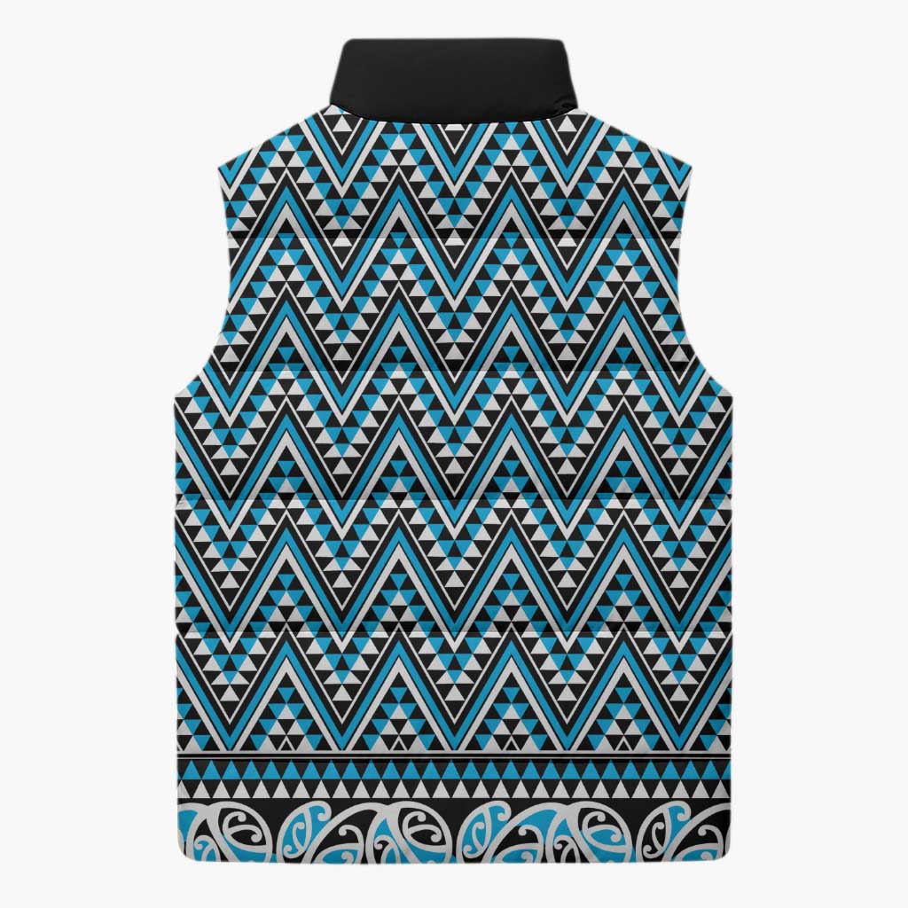 New Zealand Maori Niho Taniwha Sleeveless Puffer Jacket Kikorangi Mangopare and Puhoro Pattern - Polynesian Pride