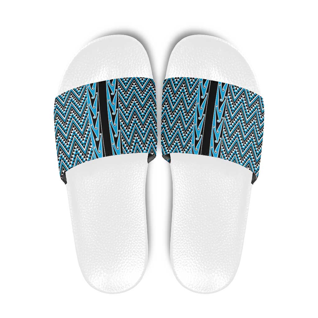 New Zealand Maori Niho Taniwha Slide Sandals Kikorangi Mangopare and Puhoro Pattern - Polynesian Pride