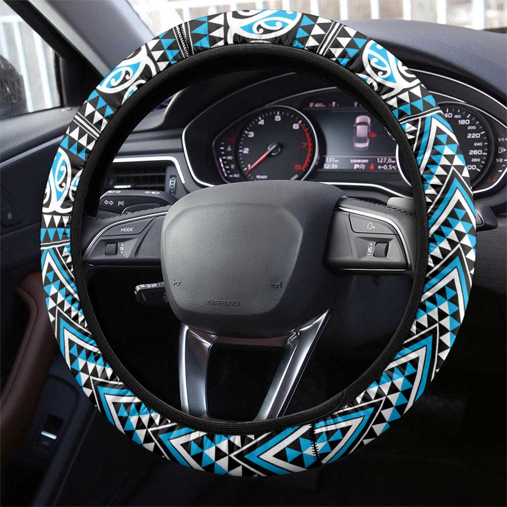 New Zealand Maori Niho Taniwha Steering Wheel Cover Kikorangi Mangopare and Puhoro Pattern