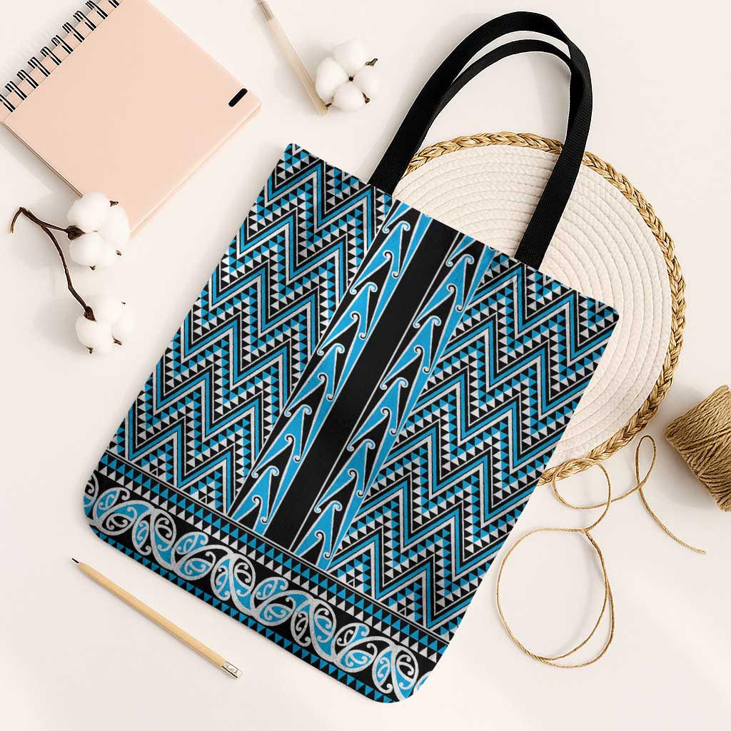 New Zealand Maori Niho Taniwha Tote Bag Kikorangi Mangopare and Puhoro Pattern - Polynesian Pride