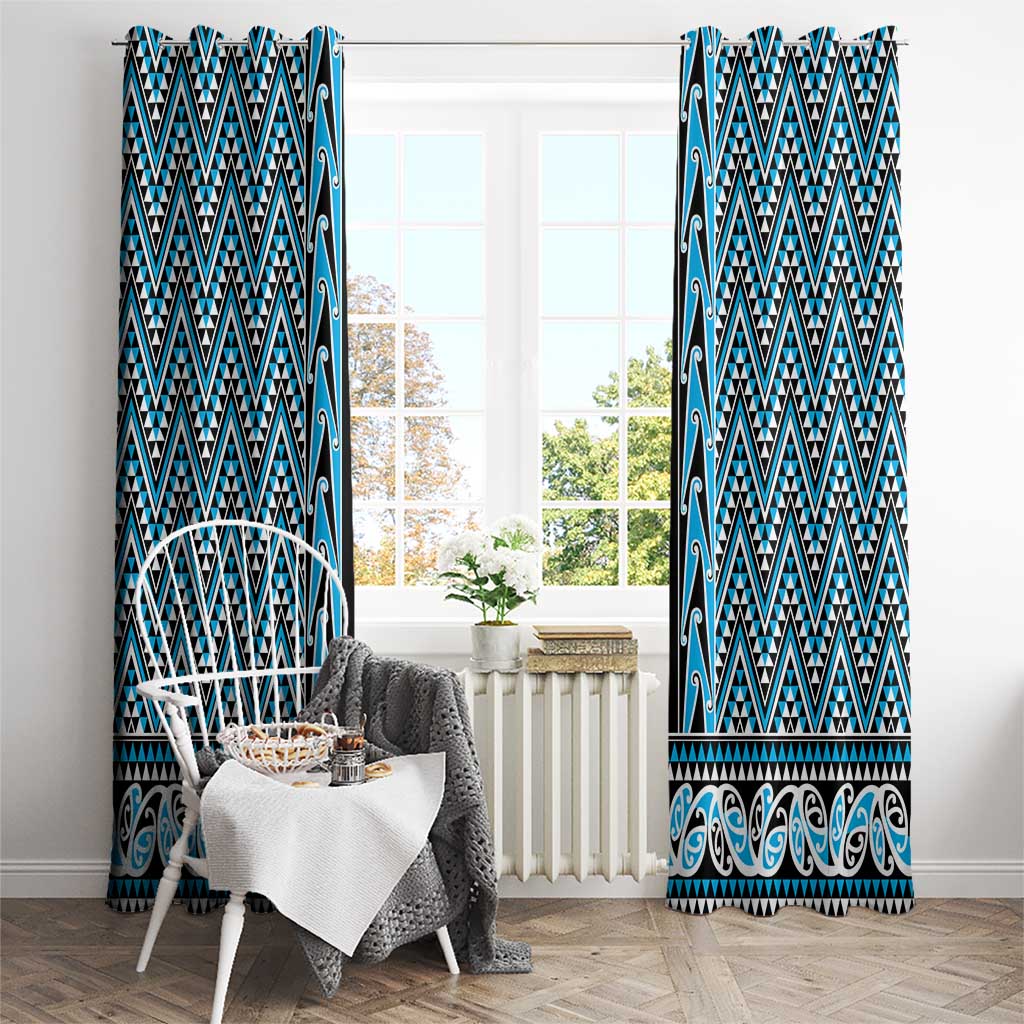 New Zealand Maori Niho Taniwha Window Curtain Kikorangi Mangopare and Puhoro Pattern