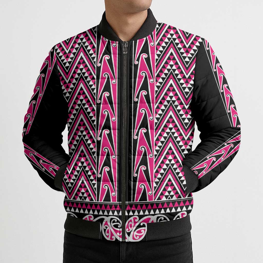 New Zealand Maori Niho Taniwha Bomber Puffer Jacket Mawhero Mangopare and Puhoro Pattern - Polynesian Pride