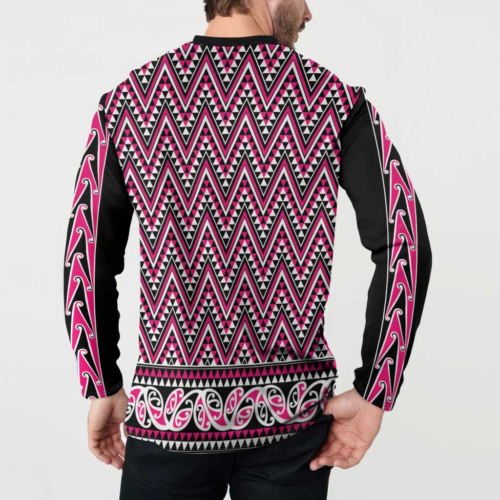 New Zealand Maori Niho Taniwha Button Sweatshirt Mawhero Mangopare and Puhoro Pattern