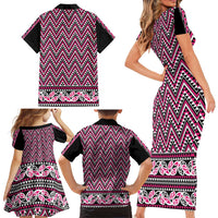 New Zealand Maori Niho Taniwha Family Matching Short Sleeve Bodycon Dress and Hawaiian Shirt Mawhero Mangopare and Puhoro Pattern