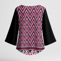 New Zealand Maori Niho Taniwha Kimono Sleeve Blouse Mawhero Mangopare and Puhoro Pattern - Polynesian Pride