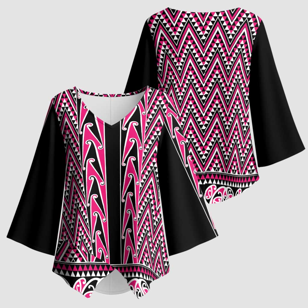 New Zealand Maori Niho Taniwha Kimono Sleeve Blouse Mawhero Mangopare and Puhoro Pattern - Polynesian Pride