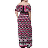 New Zealand Maori Niho Taniwha Off Shoulder Maxi Dress Mawhero Mangopare and Puhoro Pattern
