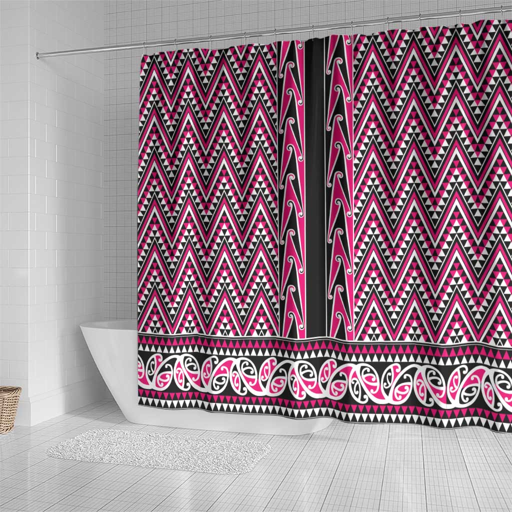 New Zealand Maori Niho Taniwha Shower Curtain Mawhero Mangopare and Puhoro Pattern