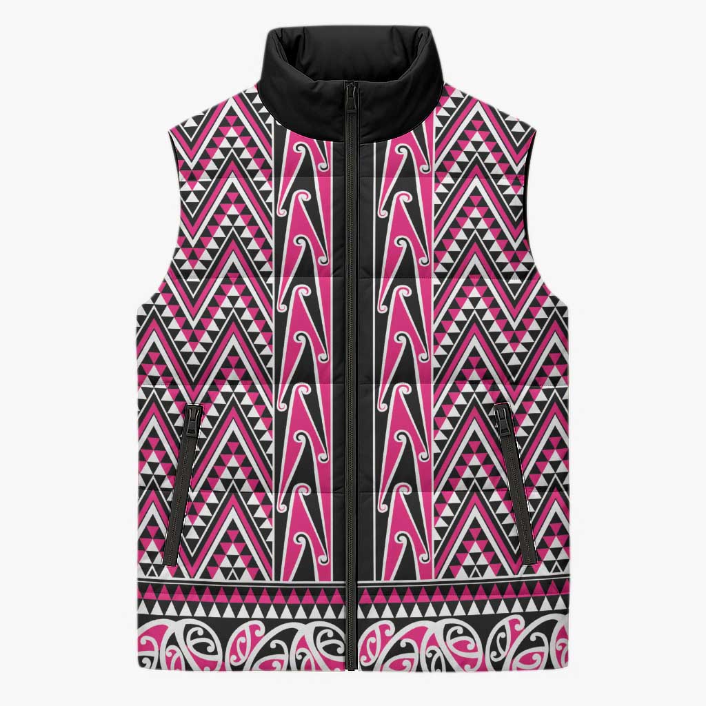 New Zealand Maori Niho Taniwha Sleeveless Puffer Jacket Mawhero Mangopare and Puhoro Pattern - Polynesian Pride