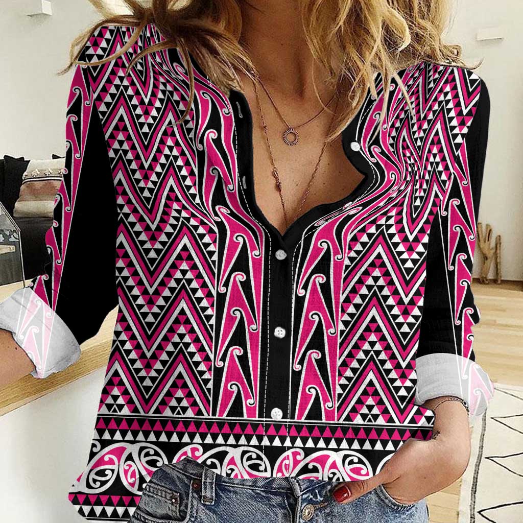 New Zealand Maori Niho Taniwha Women Casual Shirt Mawhero Mangopare and Puhoro Pattern