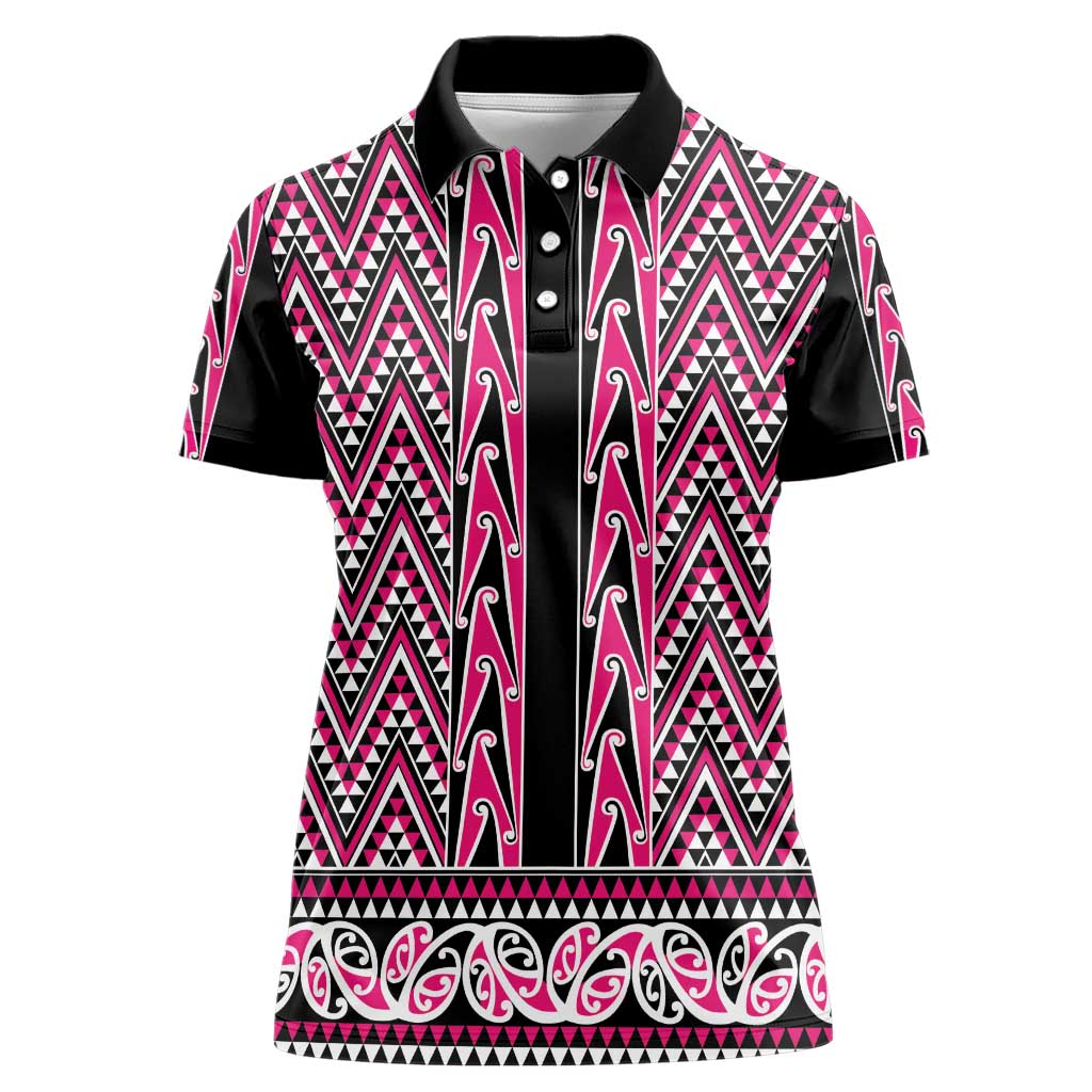 New Zealand Maori Niho Taniwha Women Polo Shirt Mawhero Mangopare and Puhoro Pattern