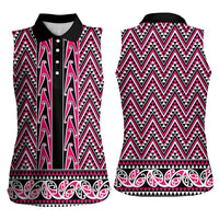 New Zealand Maori Niho Taniwha Women Sleeveless Polo Shirt Mawhero Mangopare and Puhoro Pattern