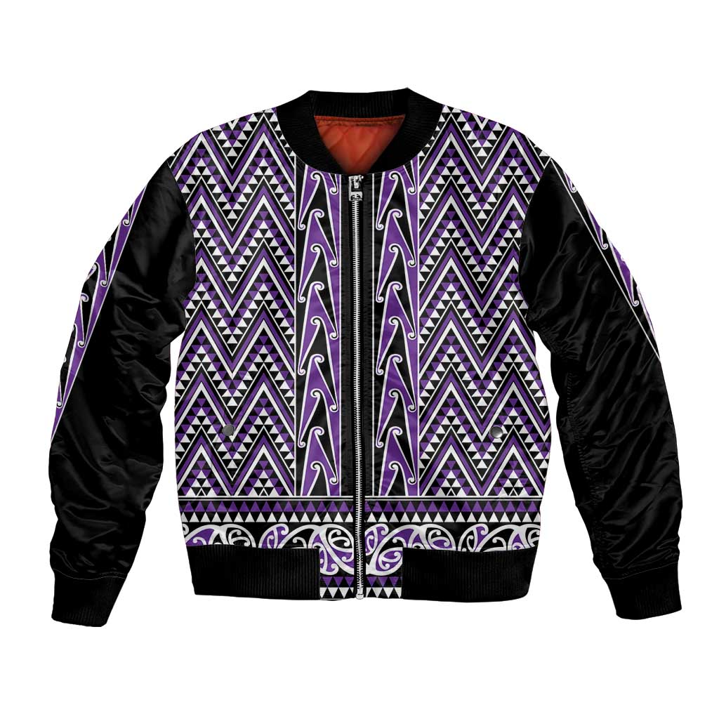 New Zealand Maori Niho Taniwha Bomber Jacket Waiporopo Mangopare and Puhoro Pattern