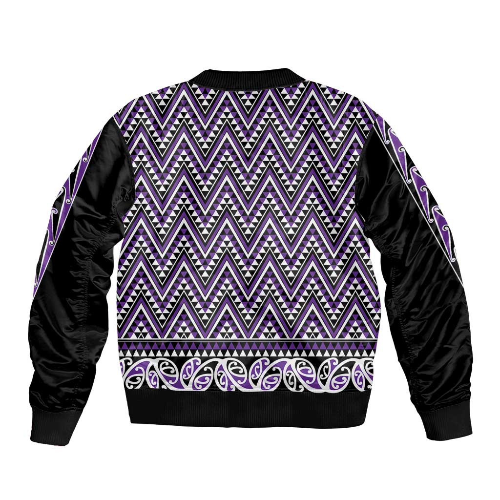 New Zealand Maori Niho Taniwha Bomber Jacket Waiporopo Mangopare and Puhoro Pattern