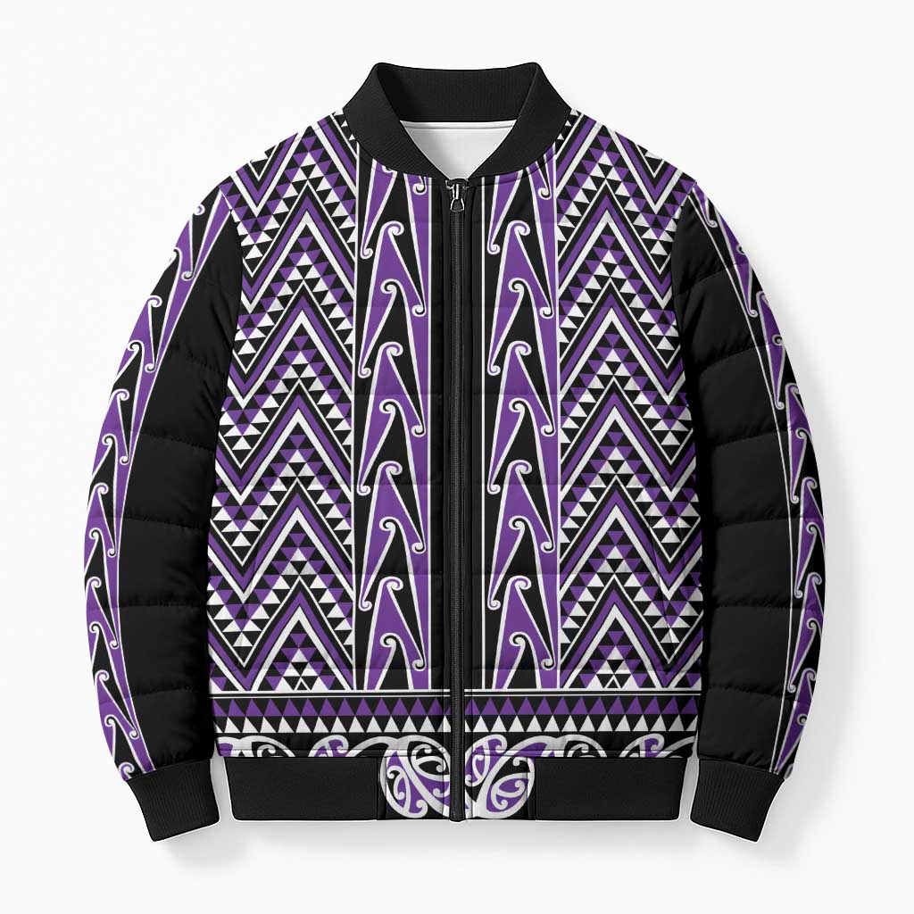 New Zealand Maori Niho Taniwha Bomber Puffer Jacket Waiporopo Mangopare and Puhoro Pattern - Polynesian Pride