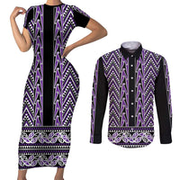 New Zealand Maori Niho Taniwha Couples Matching Short Sleeve Bodycon Dress and Long Sleeve Button Shirt Waiporopo Mangopare and Puhoro Pattern