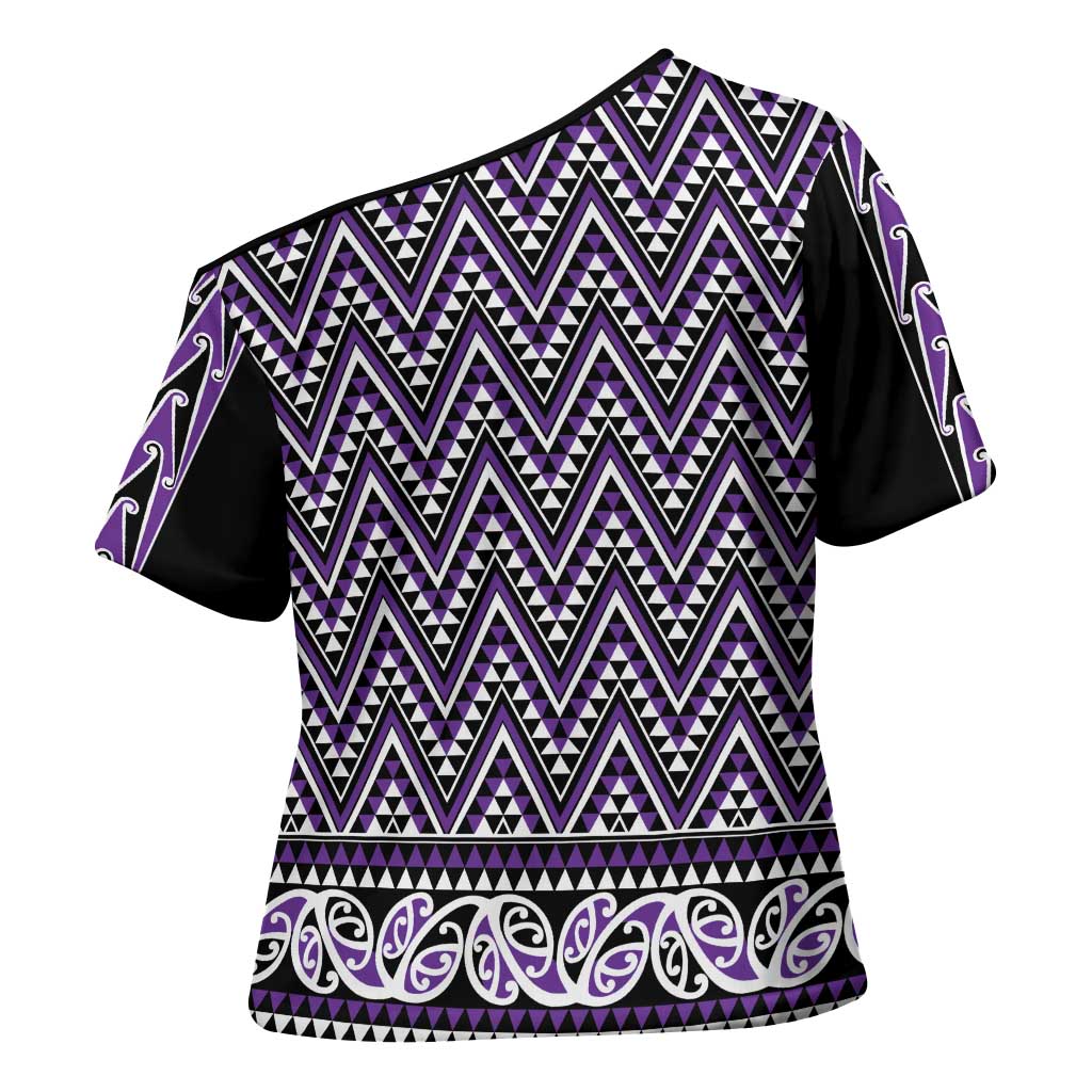 New Zealand Maori Niho Taniwha Cross Shoulder Shirt Waiporopo Mangopare and Puhoro Pattern - Polynesian Pride