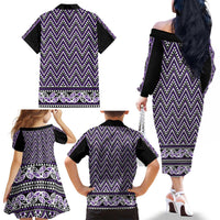 New Zealand Maori Niho Taniwha Family Matching Off The Shoulder Long Sleeve Dress and Hawaiian Shirt Waiporopo Mangopare and Puhoro Pattern