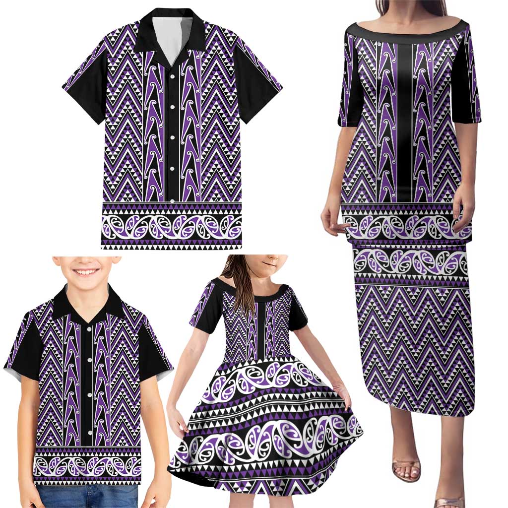 New Zealand Maori Niho Taniwha Family Matching Puletasi and Hawaiian Shirt Waiporopo Mangopare and Puhoro Pattern