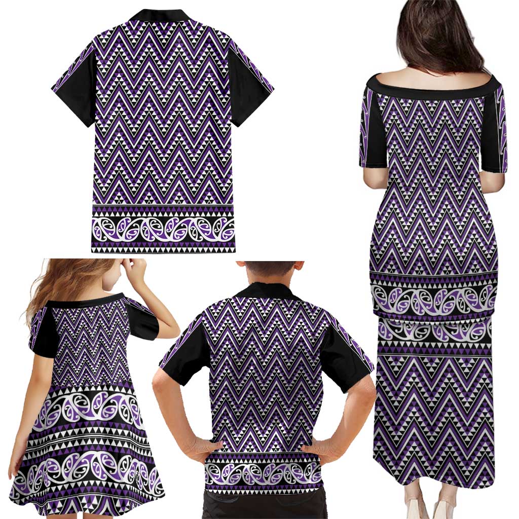 New Zealand Maori Niho Taniwha Family Matching Puletasi and Hawaiian Shirt Waiporopo Mangopare and Puhoro Pattern