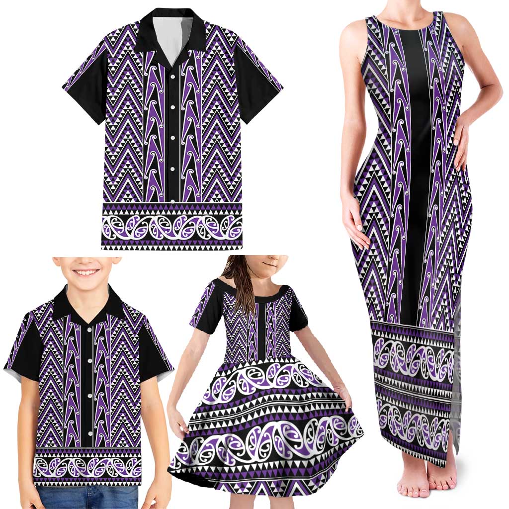 New Zealand Maori Niho Taniwha Family Matching Tank Maxi Dress and Hawaiian Shirt Waiporopo Mangopare and Puhoro Pattern