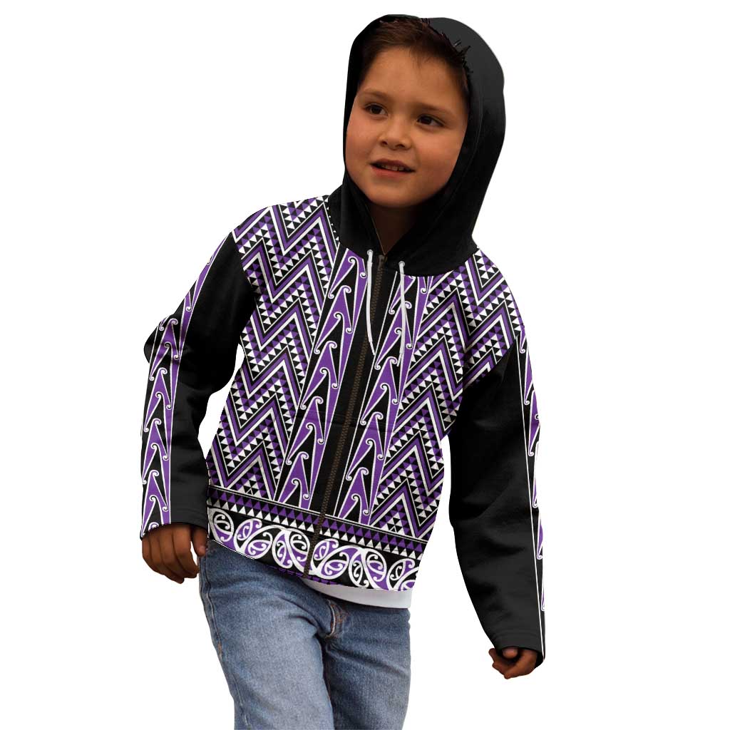 New Zealand Maori Niho Taniwha Kid Hoodie Waiporopo Mangopare and Puhoro Pattern