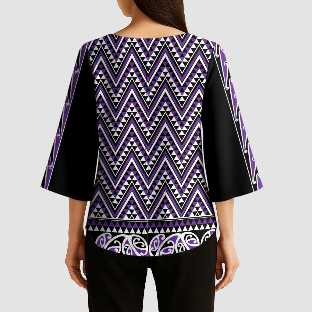 New Zealand Maori Niho Taniwha Kimono Sleeve Blouse Waiporopo Mangopare and Puhoro Pattern - Polynesian Pride