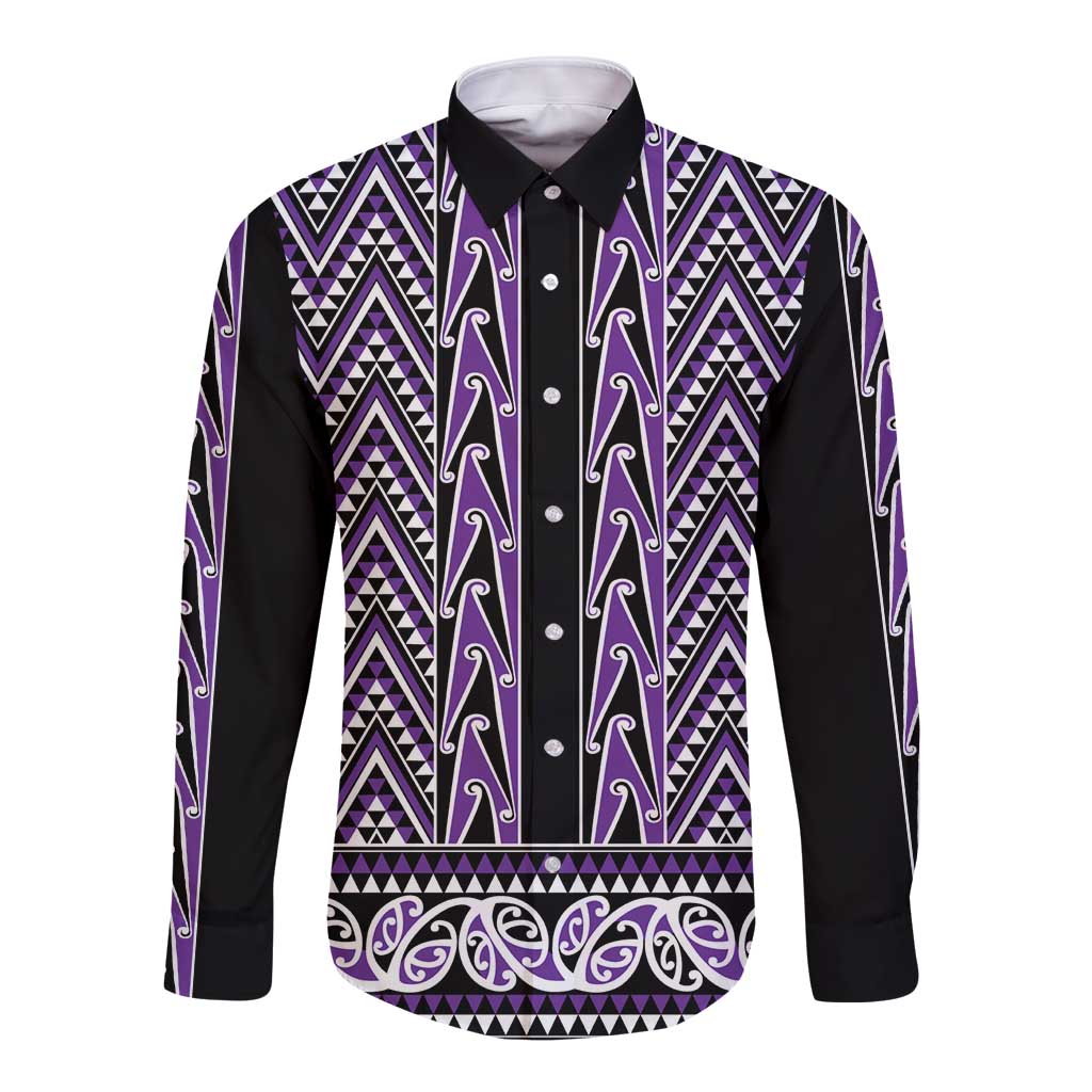 New Zealand Maori Niho Taniwha Long Sleeve Button Shirt Waiporopo Mangopare and Puhoro Pattern